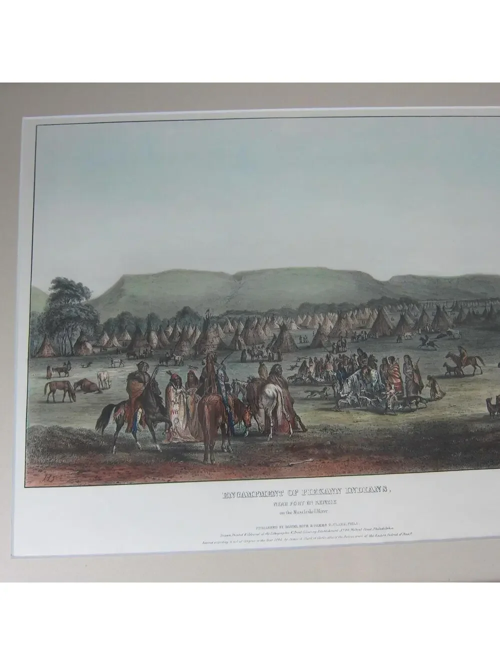 McKenney & Hall Hand Colored Print Encampment Of Piekann Indians Antique Framed